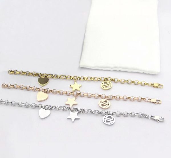 

europe america fashion style lady women titanium steel thick chain bracelet with engraved hollow out g initials heart star pendant4624763, Black