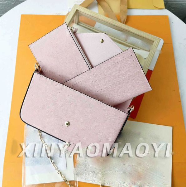 

3 pcs set felicie pochette designer shoulder bag women crossbody purse messenger bags handbags flowers lady leather m61276, Red;black