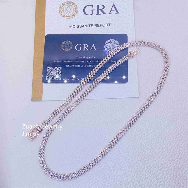 

pass diamond tester 5mm width one row 925 sterling silver vvs moissanite diamond cuban link chain necklace