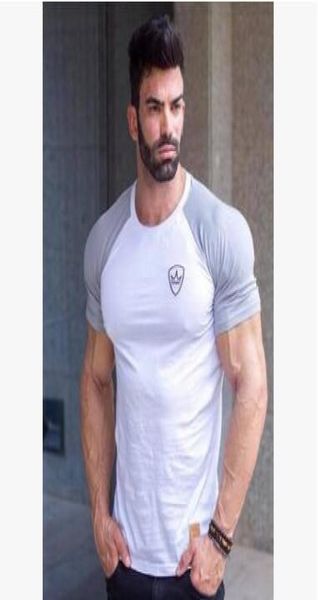 

2018 summer new mens gyms t shirt fit fitness bodybuilding shirts printed fashion male short panelled clothing brand tee 8958955, White;black