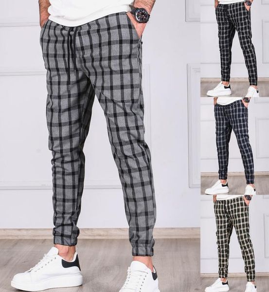 

streetwear plaid striped elastic waist trousers jogging pants casual jogger sweatpants4981025, Black