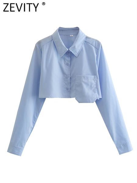 

women's blouses shirts zevity women fashion solid color pocket design short smock blouse office lady shirt chic casual chemise blusas, White