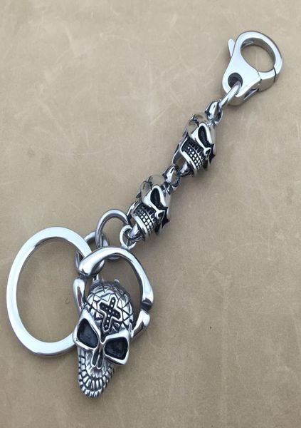 

316l stainless steel skull mens biker rocker punk key ring keychain 6h005kc9053303, Slivery;golden