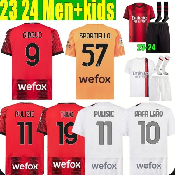 

premium quality pulisic 11 23 24 soccer jerseys giroud koche koche de ketelaere rafa leao theo football shirt 2023 2024 acm men kids kit uni, Black;yellow
