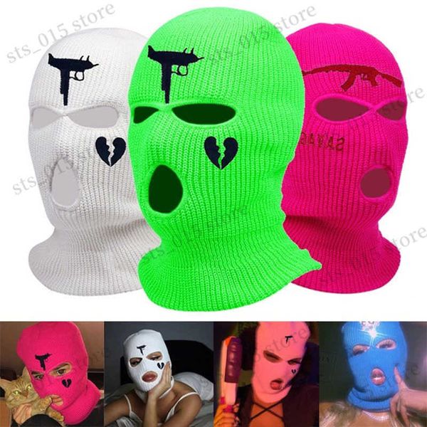 

beanie/skull caps winter knit hat full face cover ski mask hat 3 holes balaclava hood motorcycle army tactical caps beanies bonnet t230425, Blue;gray