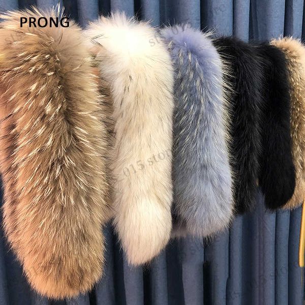 

scarves % real fur collar luxury warm natural raccoon fur scarf women genuine fur collar scarves large fur shawl male jacket coat t230425, Blue;gray