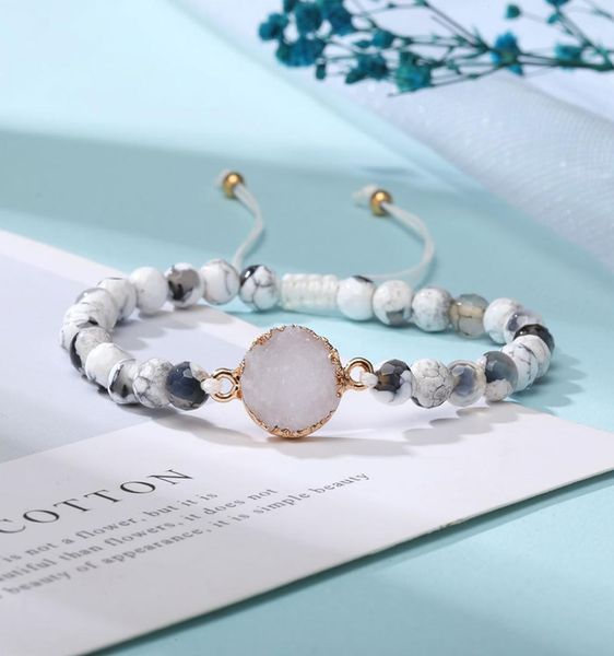 

handmade druzy resin stone bead bracelet adjustable natural stone beads matte onyx turquoises braided bracelet friendship jewelry2336107, Black