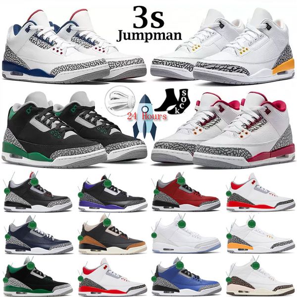 

size 13 jumpman 3 basketball shoes men retro black cardinal red dark muslin racer blue pine green cool grey fragment unc laser orange george