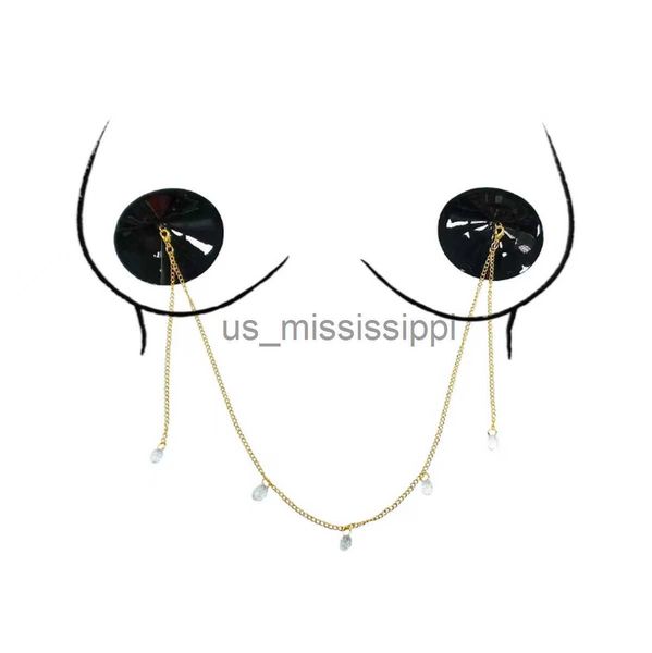 

breast pad 2 pairslot women fashion metal chain decoration black nipple cover breast stickers reusable chest pasties x0831