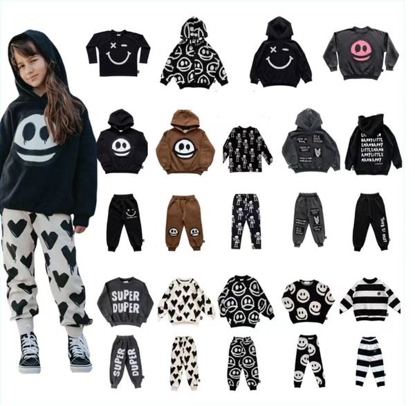 

clothing sets autumn/winter lmh children's boys/girls fleece hoodie sweatpants little man happy 230830, White