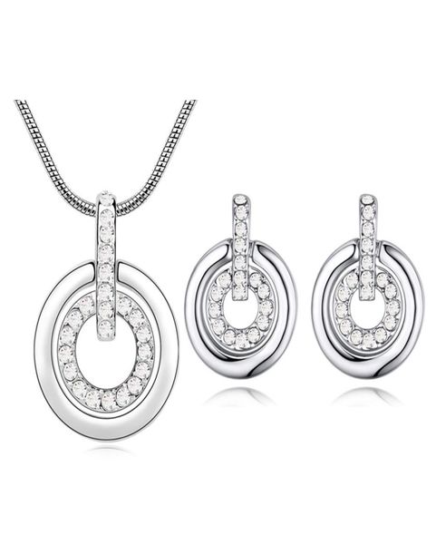

fashion double circle pendant necklace stud earrings for women crystals from rovski weddings jewelry set7650122, Silver