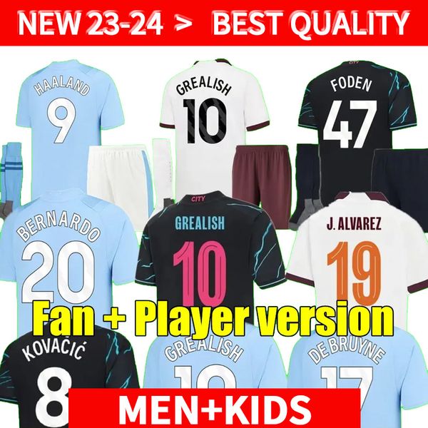 

new haaland soccer jersey 23 24 fan player version de bruyne mans cities grealish phillips sterling mahrez foden 2023 2024 football shirt un, Black;yellow