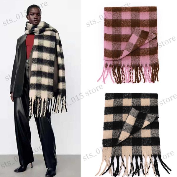 

scarves 2022 new fashion women plaid scarf winter warm pashmina shawls cashmere thick wrap lady tassel scarves bufanda t230425, Blue;gray
