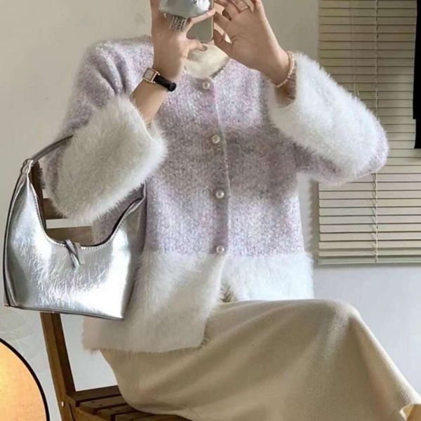 

french socialite temperament sweater women autumn and winter soft imitation fox fur elegant design jacket, White;black