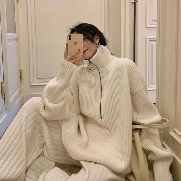 

high neck sweater for women loose outer wear lazy style korean autumn and winter thickened wholesale, White;black