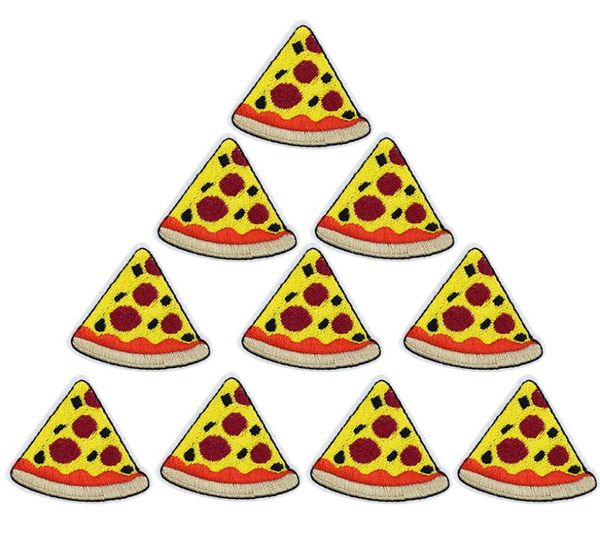 

10 pcs cheese pizza patch for clothing bags iron on embroidery patches for jeans diy fabrics for patchwork sew on badge3140449, Black