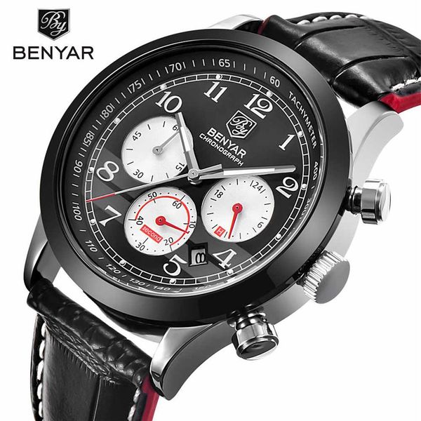 

relogio masculino benyar fashion chronograph sport mens watches brand luxury quartz military watch male erkek kol saati277q, Slivery;brown