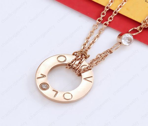 

c fashion double chain pendant necklace back with diamond letter logo round flat luxury couple titanium steel full jewelry necklac1894973, Silver