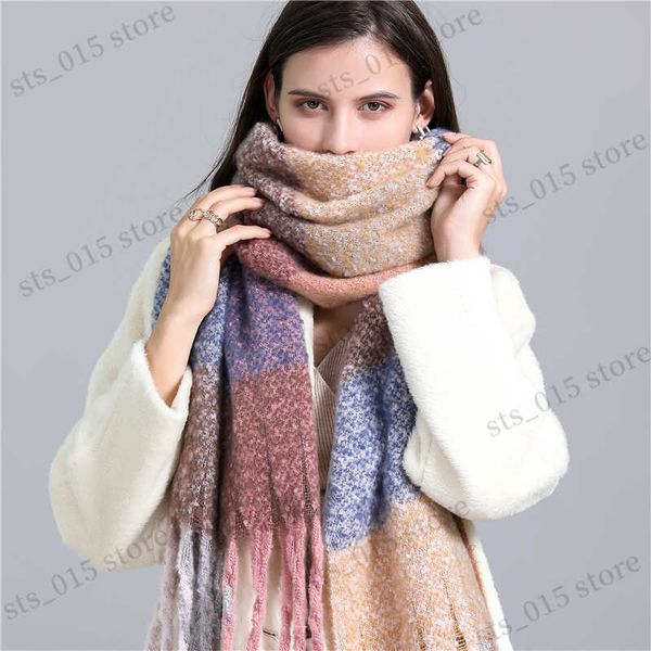 

scarves thick solid cashmere scarf women shawl print lady hijab winter designer blanket female wrap echarpe bufanda 2022 warm pashmina t2309, Blue;gray