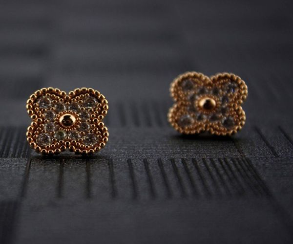 

women small diamond clover earring jewelry fourleaf stud woman party rose golden earrings drop3108609, Golden;silver