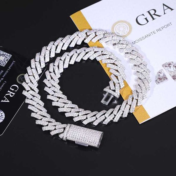 

customized luxury 15mm 2rows s925 silver cuban chain necklace passed diamond tester bling vvs moissanite iced cuban link chain