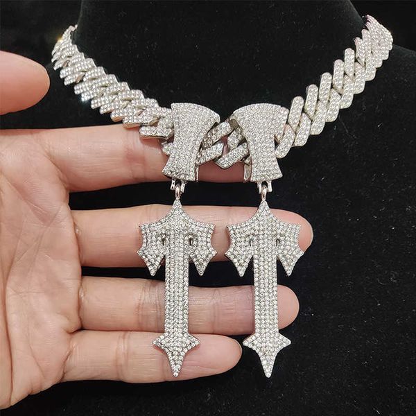 

pendant necklaces men women hip hop letter iced out cross sword 15mm width rhombus cuban chains hiphop necklace charm jewelry 230613, Silver