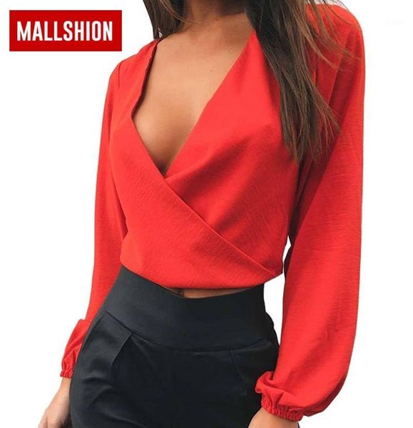 

mallshion chiffon blouse women long sleeve elegant deep vneck backless bow crop 2018 shirt women summer 11728559, White