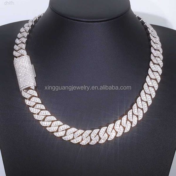

custom 16mm cuban link chain 925 sterling silver iced out vvs moissanite cuban chain chokers necklace 3rows link jewelry