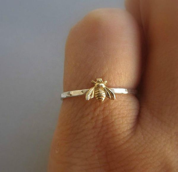 

simple tiny 925 solid sterling silver bee ring gold hammered band stacking rings wedding anniversary jewelry5164168, Golden;silver