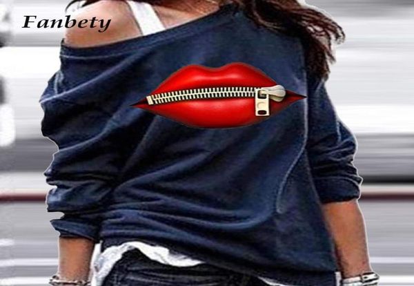 

autumn women elegant lip print blouse shirt 2020 off shoulder female pullover lady casual long sleeve blusa streetwear8123088, White