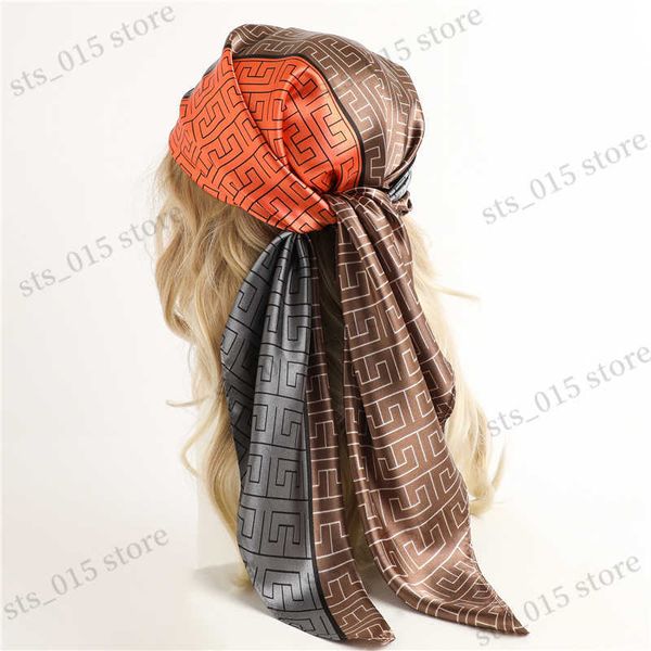 

scarves 2022 neckerchief shawl wraps print silk satin scarf square women muslim hijab elegant headband bandana design brand foulard t230425, Blue;gray