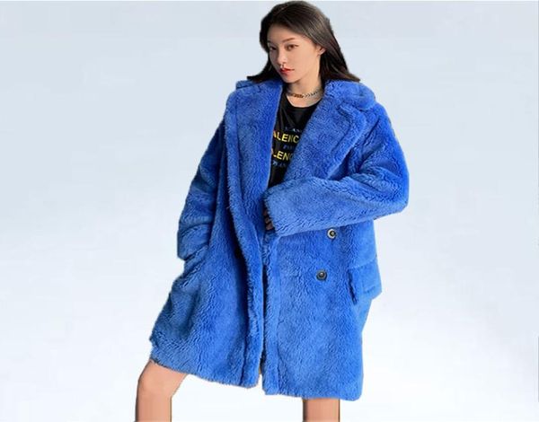 

winter coat real teddy fur coats women fashion long sleeve fur jackets women elegant solid pockets longer coats female ladies8569352, Black
