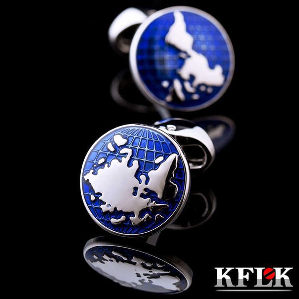 

cuff links kflk jewelry world map cufflinks for men's shirts blue button brand luxury cuff links wedding guests 230824, Silver