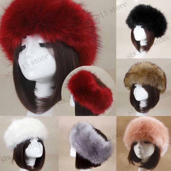 

beanie/skull caps winter thick furry hairband fluffy russian faux fur women girl fur headband hat winter outdoor earwarmer ski hats t230425, Blue;gray