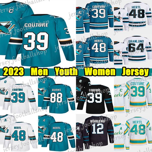 

#39 logan couture reverse retro hockey jersey #29 mackenzie blackwood tomas hertl jacob macdonald mikael granlund mario ferraro mike hoffman, Black;red