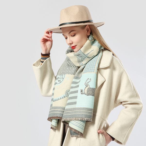 

scarves luxury brand winter carriage scarf warm shawl thicken tassels horse cashmere fashion show poncho cape womens pashmina 230831, Blue;gray