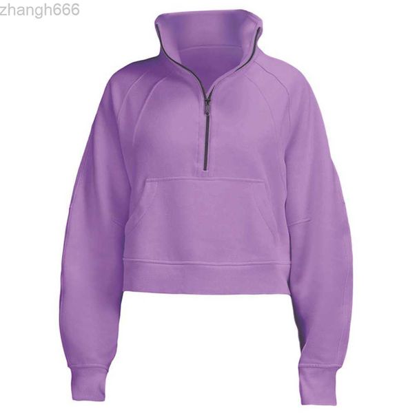 

yoga hoodie scuba lululemens women autumn and winter plus velvet thickening jackets hoodys half zipper terry designer sweater tidal current, White