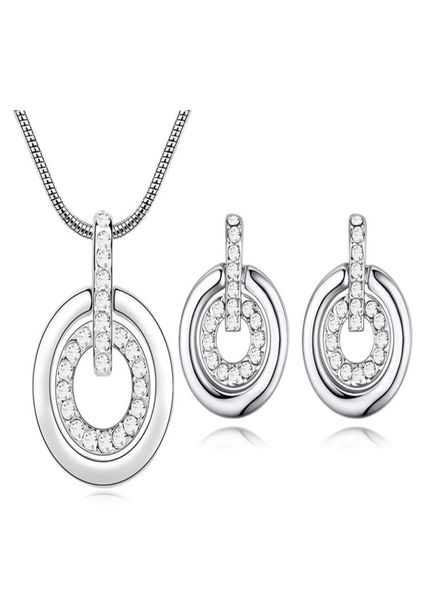

fashion double circle pendant necklace stud earrings for women crystals from rovski weddings jewelry set7834417, Silver