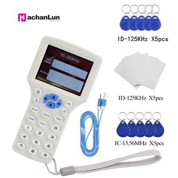 

access control card reader english 10 frequency rfid writer copier duplicator ic id with usb cable for 125khz 13 56mhz cards lcd screen 2308