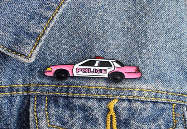 

police car police pink white cute special personality tide new brooch creative cartoon lapel denim badge5201480, Gray