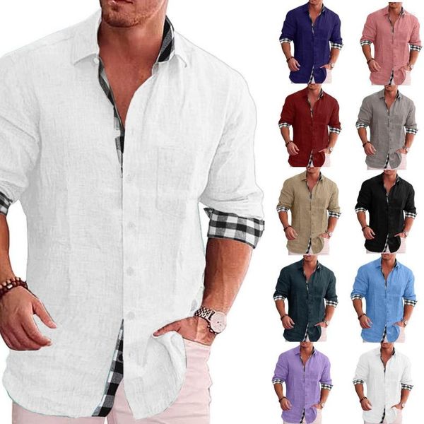 

men's casual shirts men's shirt long sleeve autumn cotton linen, White;black