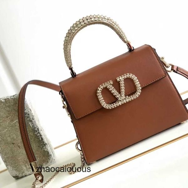 

designer valentiinov cowhide luxury handbags diamond crystal bags metal decorated handle handbag handheld shoulder crossbody qgsx