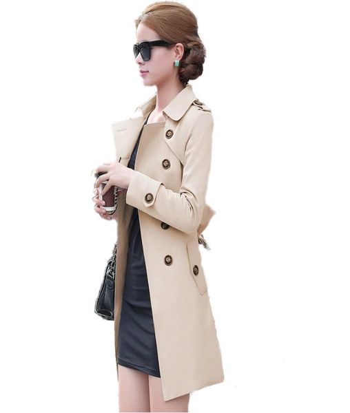 

autumn british style women039s trench coat fashion slim solid double breasted ties mediumlong windbreaker female dust overcoa5697584, Tan;black