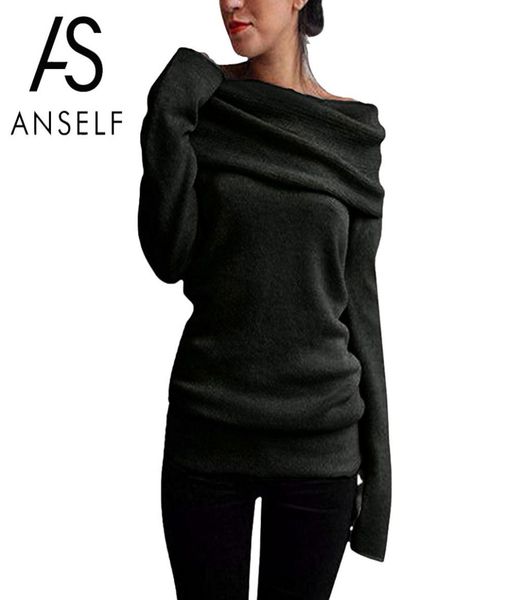

5xl plus size women clothing off shoulder sweater cowl neck long sleeve knit pullover jumper autumn warm knitwear7552271, White;black