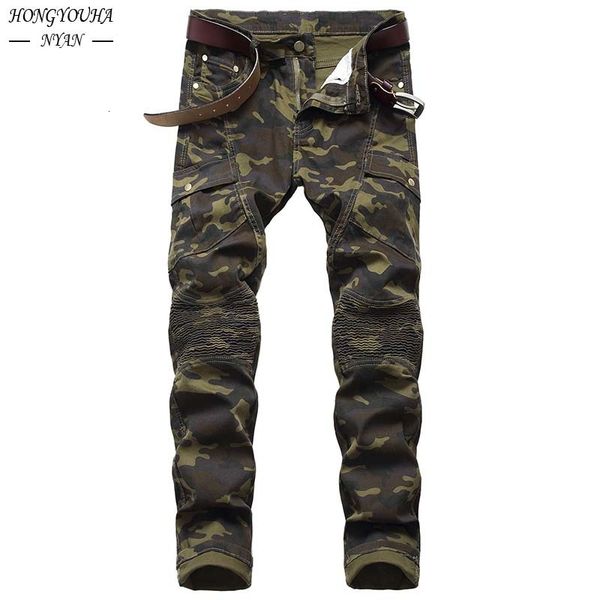 

mens jeans fashion military camouflage male slim trend hip hop straight army green pocket cargo denim youth brand pants 230831, Blue
