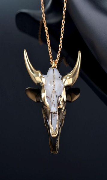 

new bohemian tauren cow pendant bull head necklace long chain gold horn stylish women men fashion jewelry gift1016620, Silver