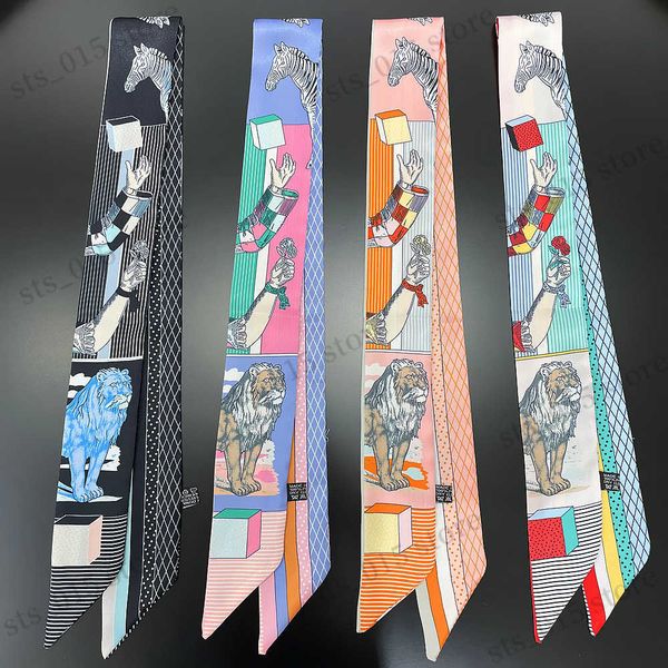 

scarves fashion skinny bag silk scarf tie twill print hairband luxury brand ribbon neckerchief foulard new women's neck scarves shawl t, Blue;gray