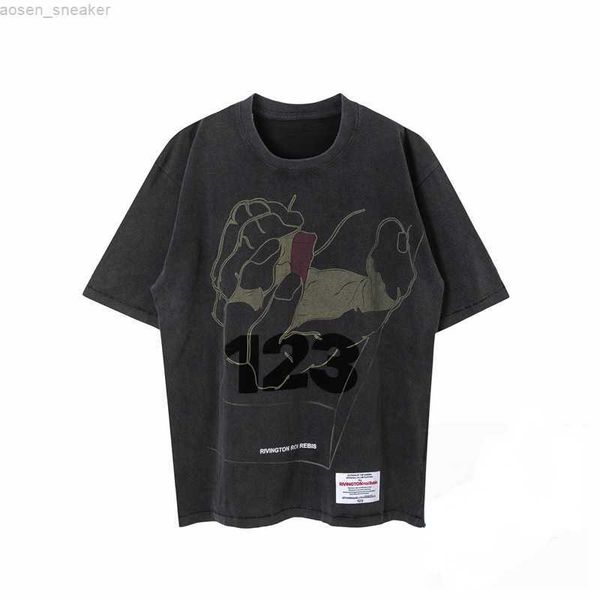 

23ss palm fashion rrr123 washed black short sleeve rrr-123 oversized streetwear hip hop comfortable short sleeve, White;black