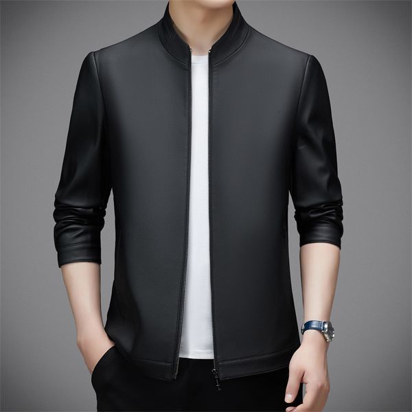 

men's leather faux spring and autumn genuine clothes sheepskin stand collar jacket thin casual handsome y230831, Black