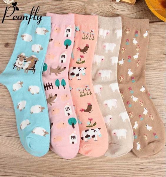 

peonfly 2020 autumn women socks cartoon animal cute sheep cow socks for girls warm cotton sock for ladies christmas gifts11618286, Black;white